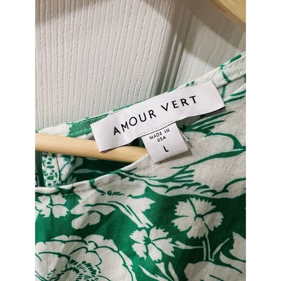 Amour Vert Women’s Shea Ramie Bloomsbury Size Large Green Floral Spring Top NWT - Picture 5 of 7
